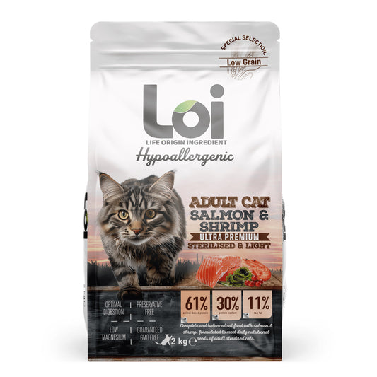 LOI  Hipoalerjenik Steril Somonlu ve Karidesli Kısır Kedi Maması 2 KG